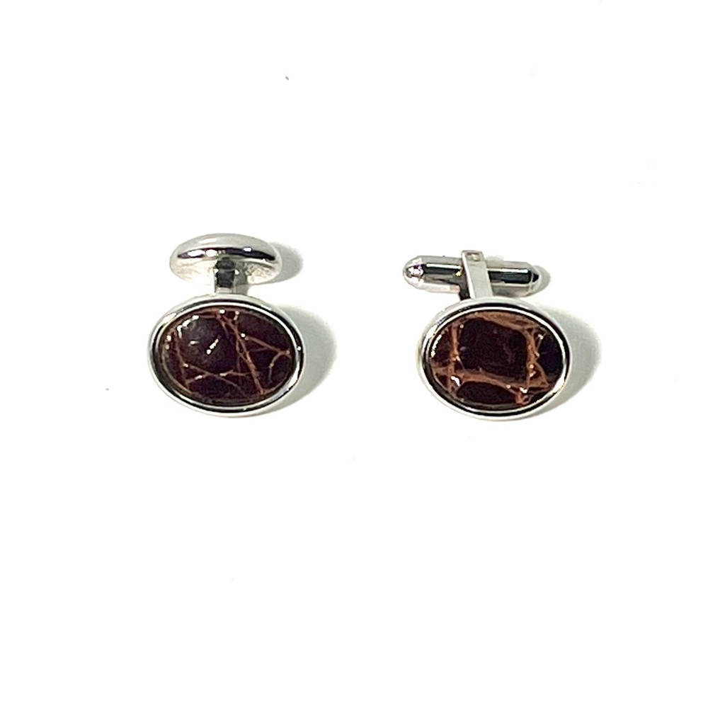 Sterling Silver and Brown Leather Cufflinks